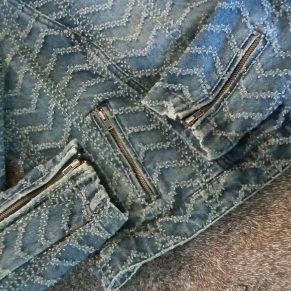 Free People punched chevron moto jacket Chevy Blue - Picture 4 of 10